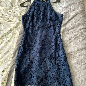 Lulus Love Poem Navy Blue Lace Mini Dress
